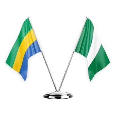 Two table flags isolated on white background 3d illustration, gabon and nigeria