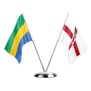 Two table flags isolated on white background 3d illustration, gabon and ireland