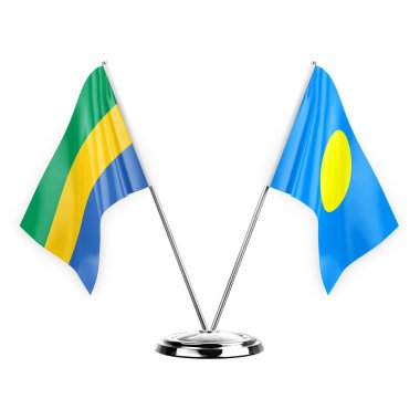 Two table flags isolated on white background 3d illustration, gabon and palau