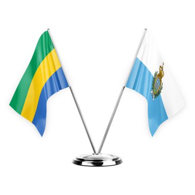 Two table flags isolated on white background 3d illustration, gabon and san marino