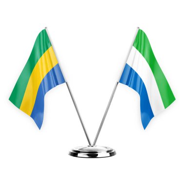 Two table flags isolated on white background 3d illustration, gabon and sierra leone