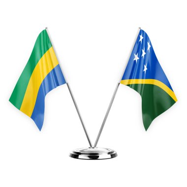 Two table flags isolated on white background 3d illustration, gabon and solomon islands