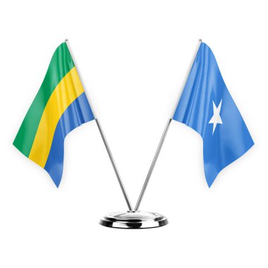 Two table flags isolated on white background 3d illustration, gabon and somalia