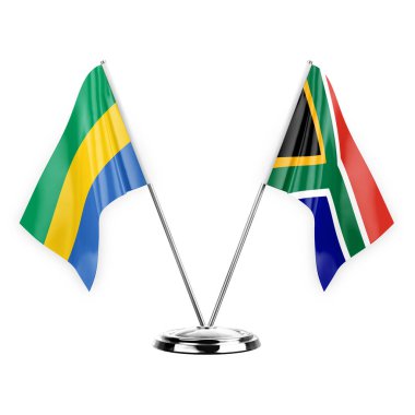 Two table flags isolated on white background 3d illustration, gabon and south africa