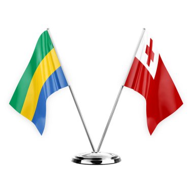 Two table flags isolated on white background 3d illustration, gabon and tonga