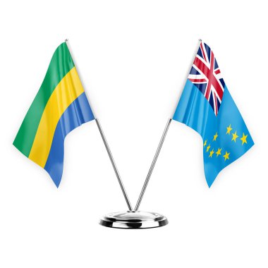 Two table flags isolated on white background 3d illustration, gabon and tuvalu
