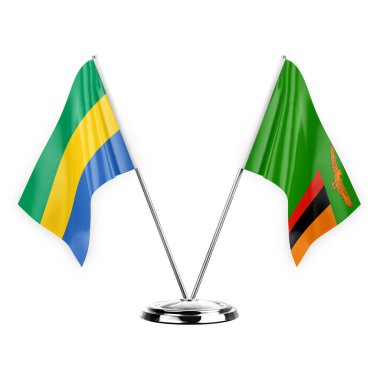 Two table flags isolated on white background 3d illustration, gabon and zambia