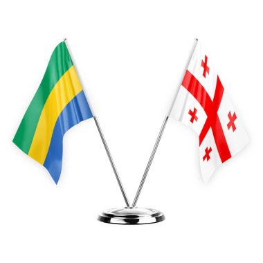 Two table flags isolated on white background 3d illustration, gabon and georgia