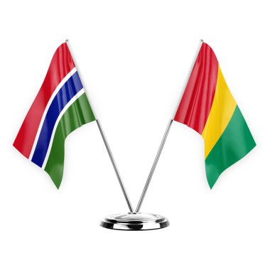 Two table flags isolated on white background 3d illustration, gambia and guinea