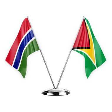 Two table flags isolated on white background 3d illustration, gambia and guyana