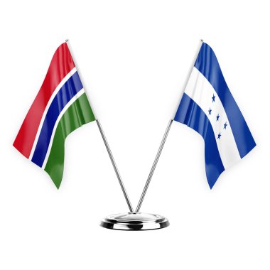 Two table flags isolated on white background 3d illustration, gambia and honduras