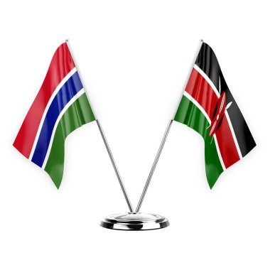 Two table flags isolated on white background 3d illustration, gambia and kenya