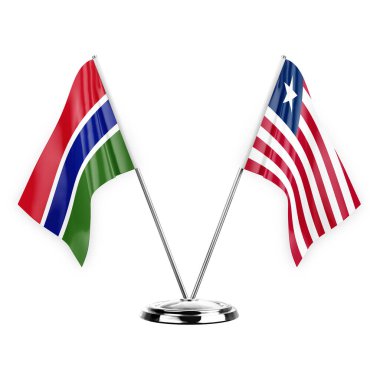 Two table flags isolated on white background 3d illustration, gambia and liberia