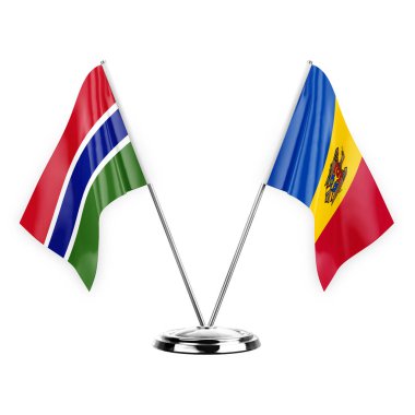 Two table flags isolated on white background 3d illustration, gambia and moldova