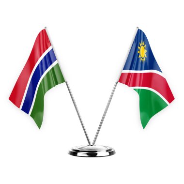 Two table flags isolated on white background 3d illustration, gambia and namibia