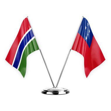 Two table flags isolated on white background 3d illustration, gambia and samoa