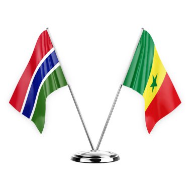 Two table flags isolated on white background 3d illustration, gambia and senegal