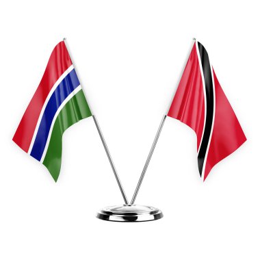 Two table flags isolated on white background 3d illustration, gambia and tobago