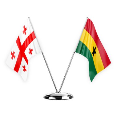 Two table flags isolated on white background 3d illustration, georgia and ghana
