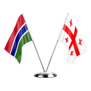 Two table flags isolated on white background 3d illustration, gambia and georgia
