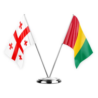 Two table flags isolated on white background 3d illustration, georgia and guinea
