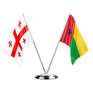 Two table flags isolated on white background 3d illustration, georgia and guinea-bissau