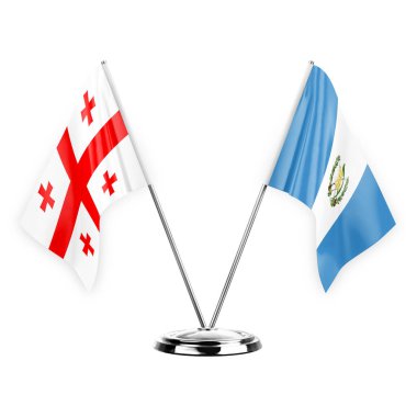 Two table flags isolated on white background 3d illustration, georgia and guatemala