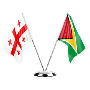 Two table flags isolated on white background 3d illustration, georgia and guyana