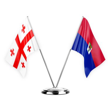 Two table flags isolated on white background 3d illustration, georgia and haiti