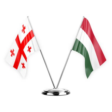 Two table flags isolated on white background 3d illustration, georgia and hungary