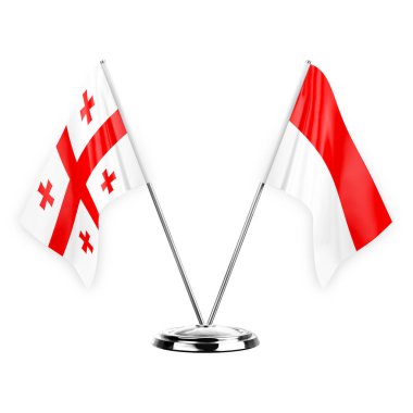 Two table flags isolated on white background 3d illustration, georgia and indonesia