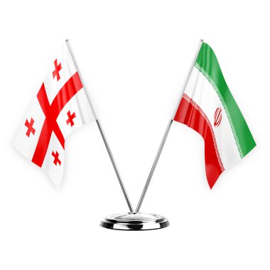 Two table flags isolated on white background 3d illustration, georgia and iran