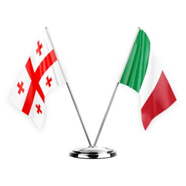 Two table flags isolated on white background 3d illustration, georgia and italy