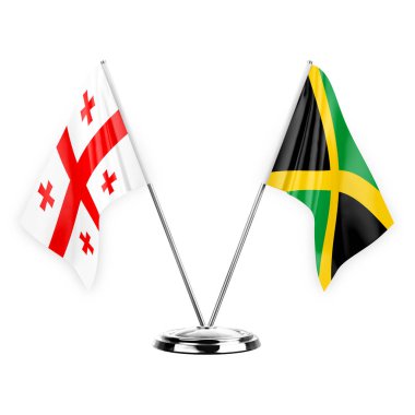 Two table flags isolated on white background 3d illustration, georgia and jamaica