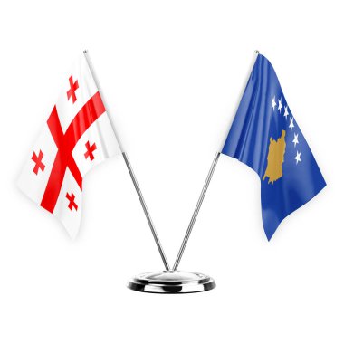Two table flags isolated on white background 3d illustration, georgia and kosovo