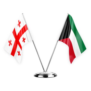 Two table flags isolated on white background 3d illustration, georgia and kuwait