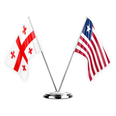 Two table flags isolated on white background 3d illustration, georgia and liberia