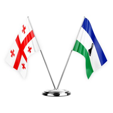 Two table flags isolated on white background 3d illustration, georgia and lesotho