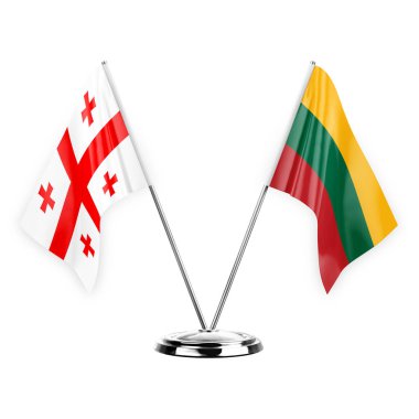 Two table flags isolated on white background 3d illustration, georgia and lithuania