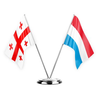 Two table flags isolated on white background 3d illustration, georgia and luxembourg