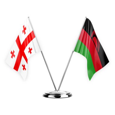 Two table flags isolated on white background 3d illustration, georgia and malawi