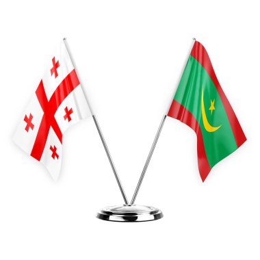 Two table flags isolated on white background 3d illustration, georgia and mauritania