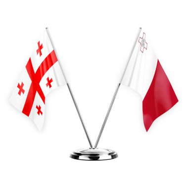 Two table flags isolated on white background 3d illustration, georgia and malta