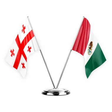 Two table flags isolated on white background 3d illustration, georgia and mexico