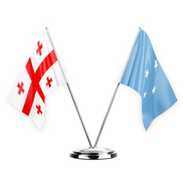 Two table flags isolated on white background 3d illustration, georgia and micronesia