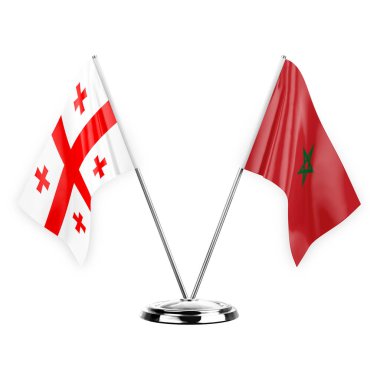 Two table flags isolated on white background 3d illustration, georgia and morocco