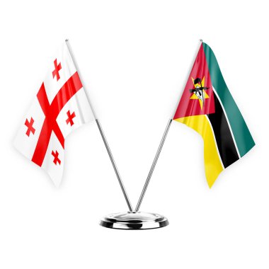 Two table flags isolated on white background 3d illustration, georgia and mozambique