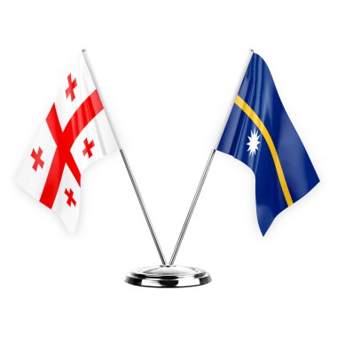 Two table flags isolated on white background 3d illustration, georgia and nauru