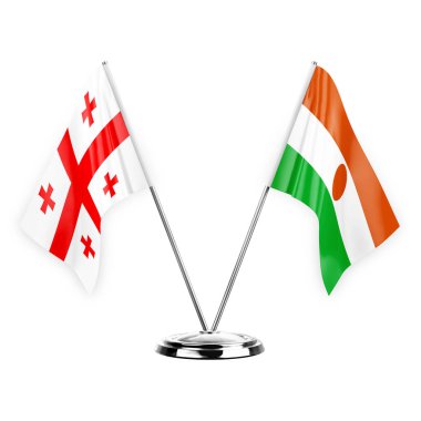 Two table flags isolated on white background 3d illustration, georgia and niger
