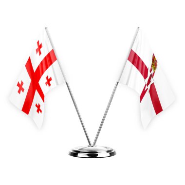 Two table flags isolated on white background 3d illustration, georgia and ireland